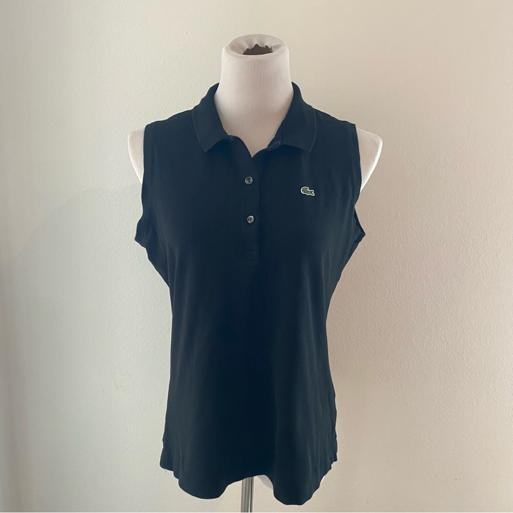 Lacoste Women's‎ XL 44 Slim Fit Pique Classic Sleeveless Polo Top Black Preppy